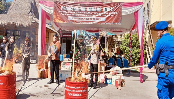 Kejari Sikka Musnahkan Barang Bukti Perkara Narkotika hingga Pornografi